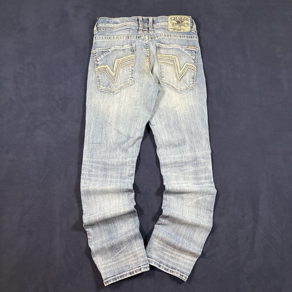Salvage Supply Co Buckle Jeans Mens 32R Blue Havoc Straight Slim Fit Denim 30x31